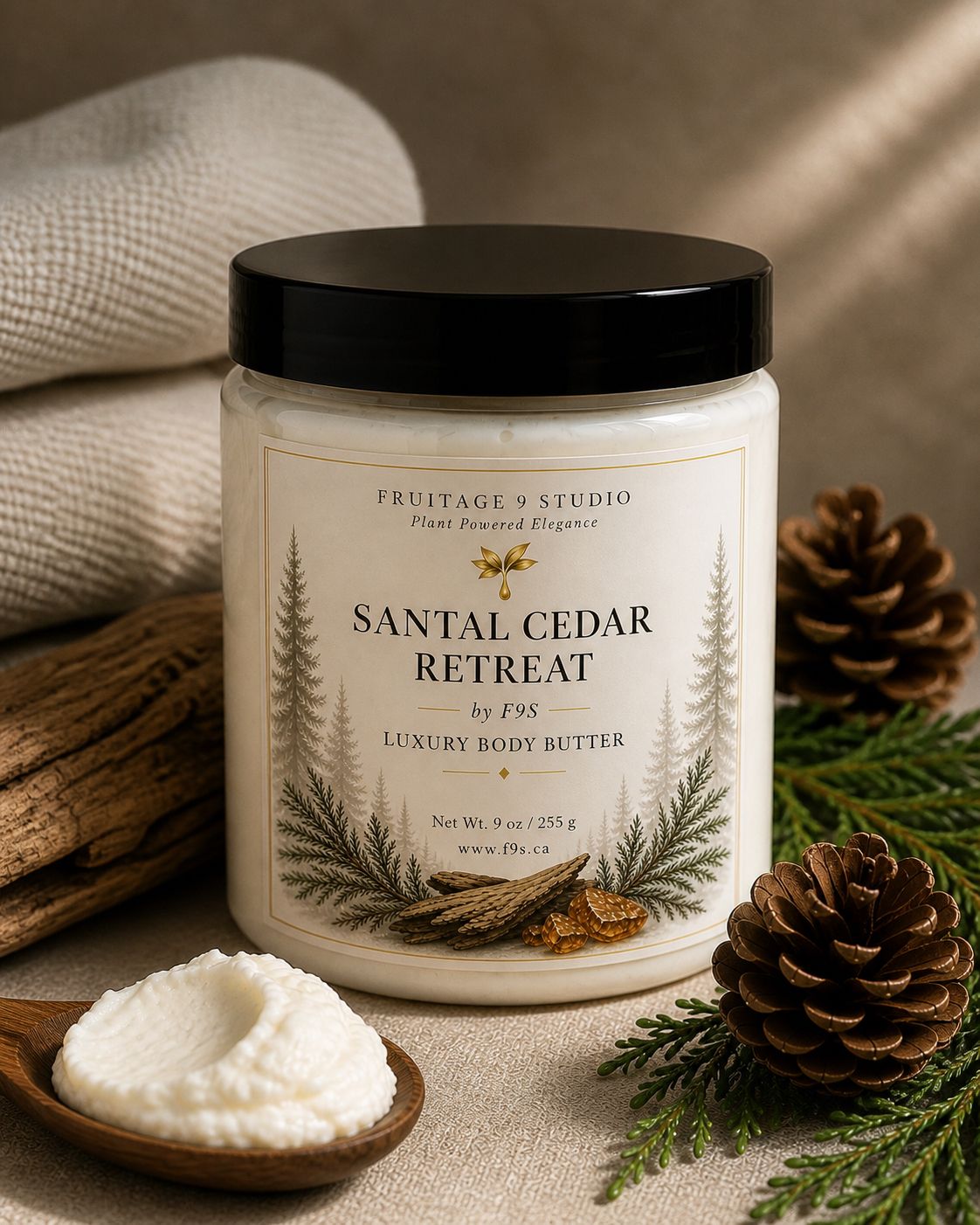 Santal Cedar Retreat by f9s luxury body butter for men Fruitage 9 Studio