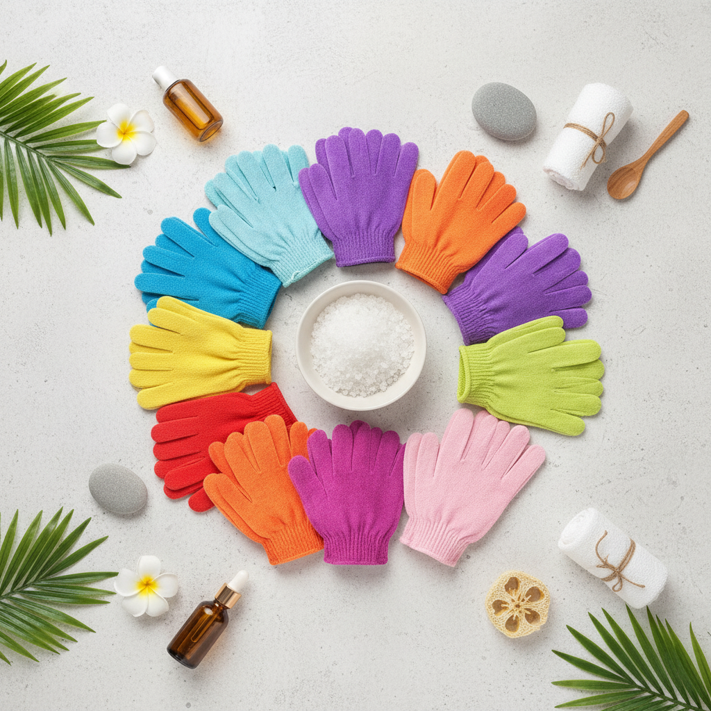 Exfoliating Spa Gloves Flat Lay