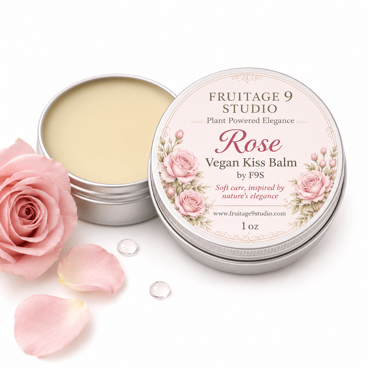 Rose Vegan Kiss Balm by f9s - multi-purpose balm for lips & face - Fruitage 9 Studio